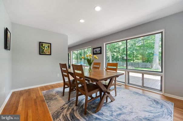 Dining room, Interior, Recessed Lighting, Wood Texture Flooring