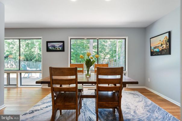 Dining room, Interior, Recessed Lighting, Wood Texture Flooring