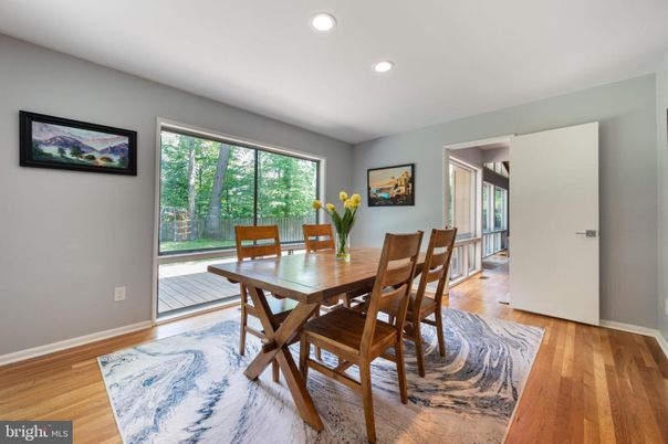 Dining room, Interior, Recessed Lighting, Wood Texture Flooring