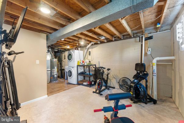 Fitness Equipment, Interior, Stone Walls, Washer, Wooden Beams, Wooden Ceilings, Wood Texture Flooring