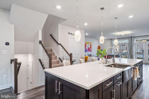 Interior, Kitchen, Pendant Lights, Recessed Lighting, Wood Texture Flooring