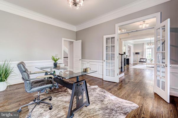 Chandelier, Home Office, Interior, Wood Texture Flooring