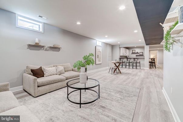 Dining room, Interior, Kitchen, Living room, Recessed Lighting, Wood Texture Flooring