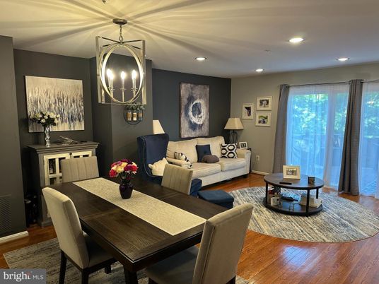 Dining room, Interior, Pendant Lights, Recessed Lighting, Wood Texture Flooring