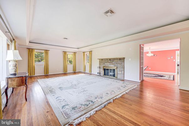 Empty room, Fireplace, Interior, Pendant Lights, Wood Texture Flooring