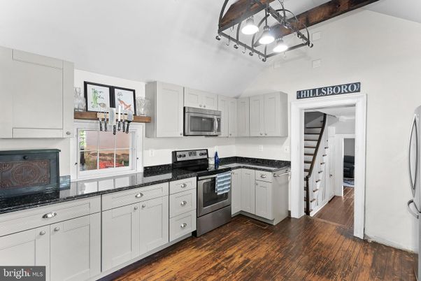Interior, Kitchen, Stainless Steel Appliances, Wooden Beams, Wood Texture Flooring