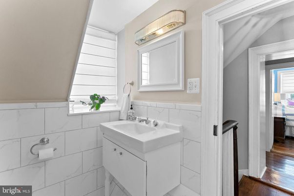 Bathroom, Interior, Marble Walls, Wood Texture Flooring