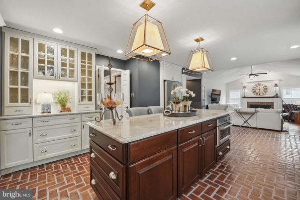 Fireplace, Interior, Kitchen, Living room, Recessed Lighting