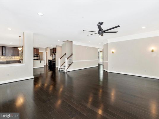 Empty room, Interior, Kitchen, Pendant Lights, Recessed Lighting, Wood Texture Flooring