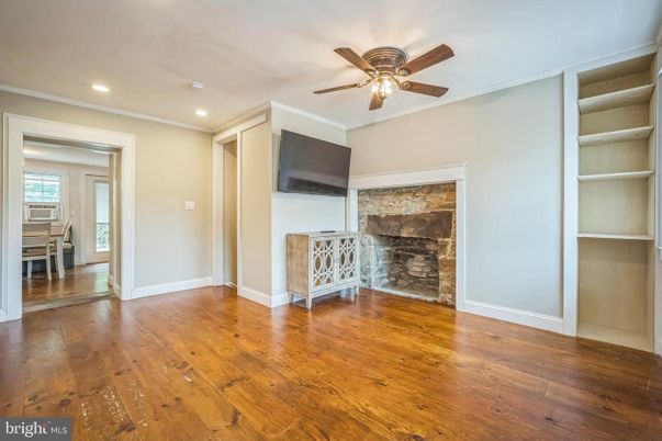 Empty room, Fireplace, Interior, Recessed Lighting, Wood Texture Flooring