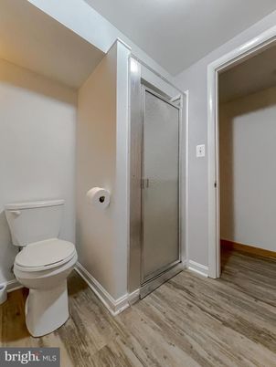 Bathroom, Glass Shower, Interior, Wood Texture Flooring