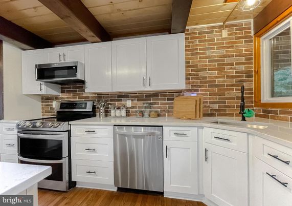 Interior, Kitchen, Stainless Steel Appliances, Stone Walls, Wooden Beams, Wooden Ceilings, Wood Texture Flooring