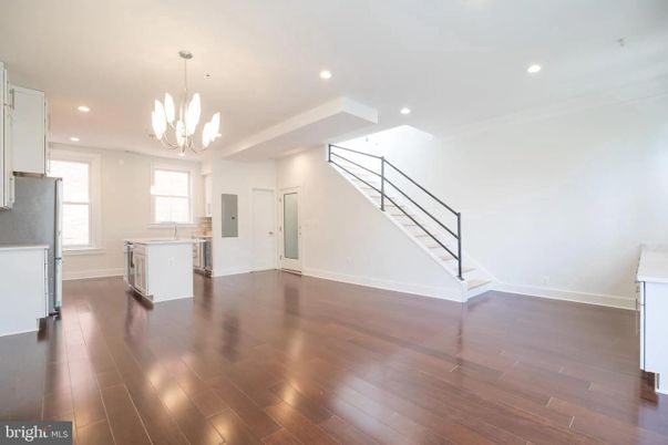 Chandelier, Empty room, Interior, Kitchen, Pendant Lights, Recessed Lighting, Wood Texture Flooring