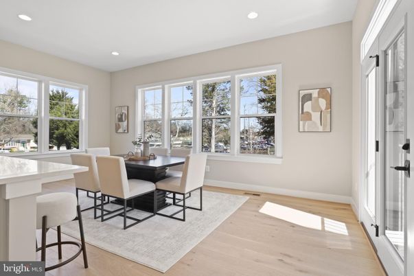 Dining room, Interior, Recessed Lighting, Wood Texture Flooring