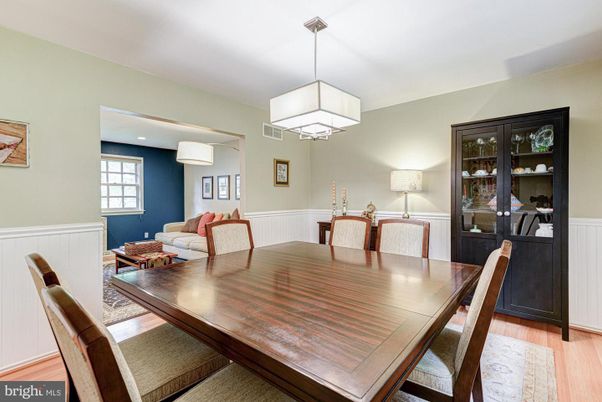 Dining room, Interior, Pendant Lights, Wood Texture Flooring