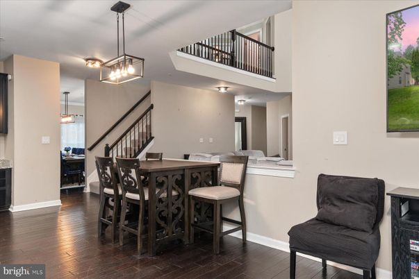 Dining room, Interior, Pendant Lights, Wood Texture Flooring