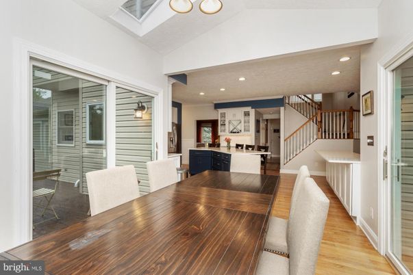 Dining room, Interior, Recessed Lighting, Wood Texture Flooring