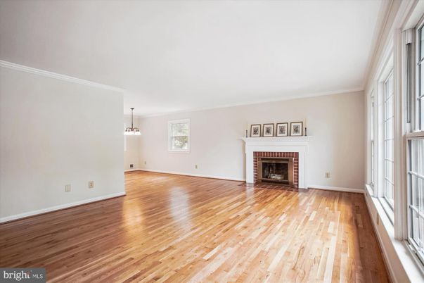 Empty room, Fireplace, Interior, Pendant Lights, Wood Texture Flooring