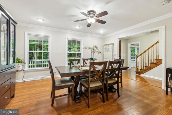 Dining room, Interior, Recessed Lighting, Wood Texture Flooring