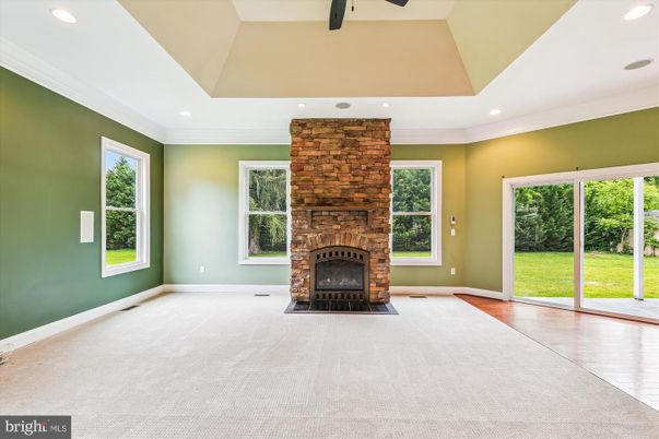 Empty room, Fireplace, Interior, Recessed Lighting, Wood Texture Flooring