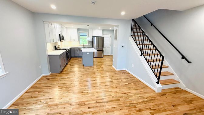 Interior, Kitchen, Pendant Lights, Recessed Lighting, Wood Texture Flooring