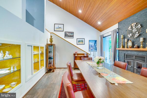 Dining room, Interior, Recessed Lighting, Wooden Ceilings, Wood Texture Flooring