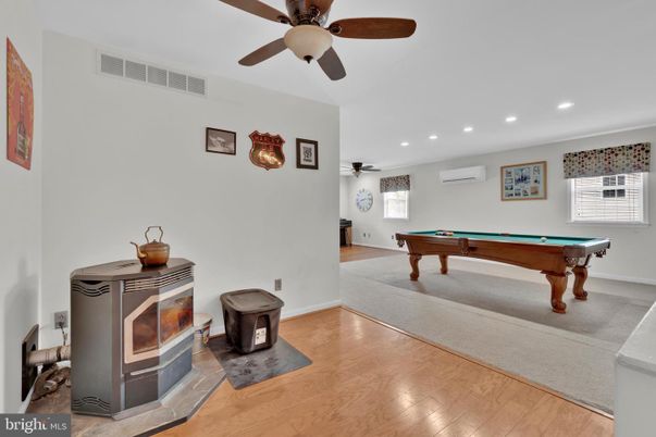 Billiard Table, Game Room, Interior, Recessed Lighting, Wood Texture Flooring
