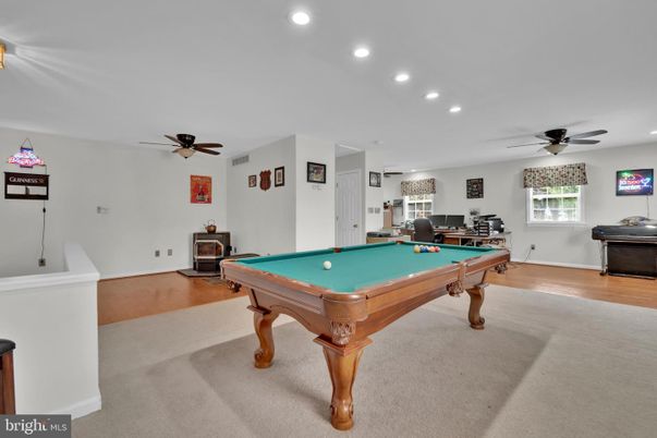 Billiard Table, Game Room, Interior, Recessed Lighting, Wood Texture Flooring