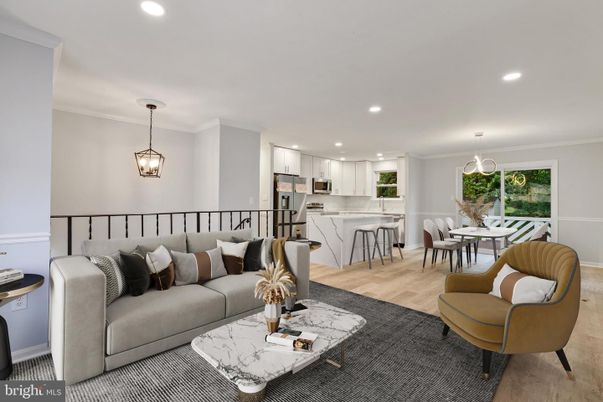 Dining room, Interior, Kitchen, Living room, Pendant Lights, Recessed Lighting, Stainless Steel Appliances, Wood Texture Flooring