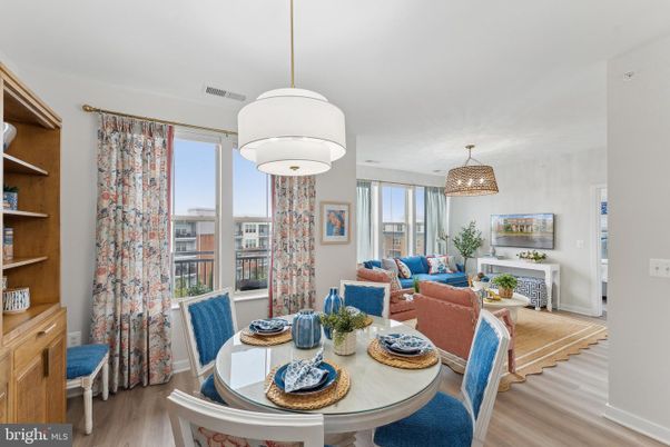 Dining room, Interior, Living room, Pendant Lights, Wood Texture Flooring