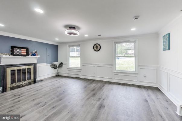 Empty room, Fireplace, Interior, Recessed Lighting, Wood Texture Flooring