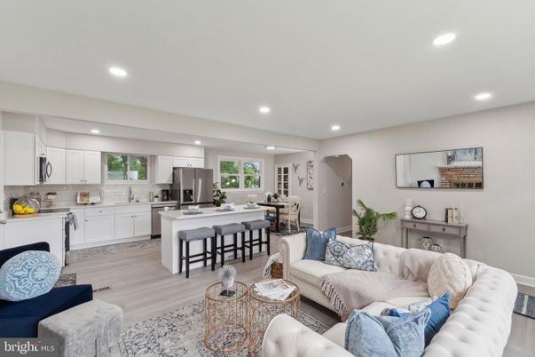 Interior, Kitchen, Living room, Recessed Lighting, Stainless Steel Appliances, Wood Texture Flooring