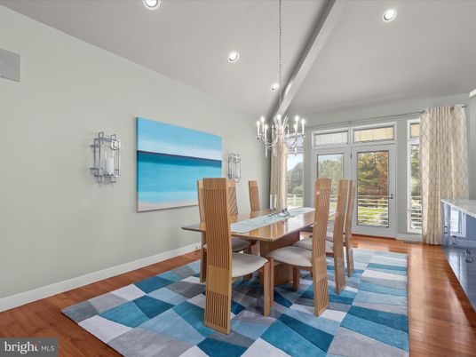 Dining room, Interior, Pendant Lights, Recessed Lighting, Wood Texture Flooring