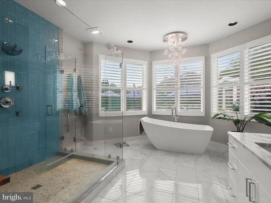Bathroom, Free Standing Baths, Glass Shower, Interior, Marble, Recessed Lighting