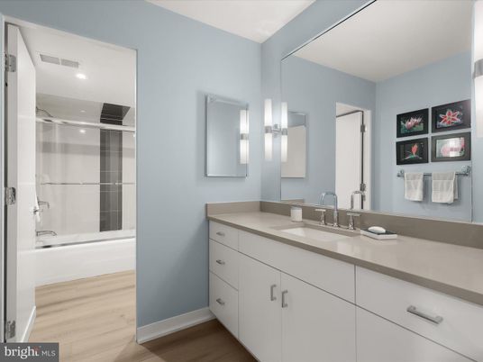 Bathroom, Interior, Recessed Lighting, Wood Texture Flooring