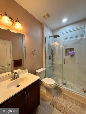 Bathroom, Glass Shower, Interior, Marble Walls, Recessed Lighting
