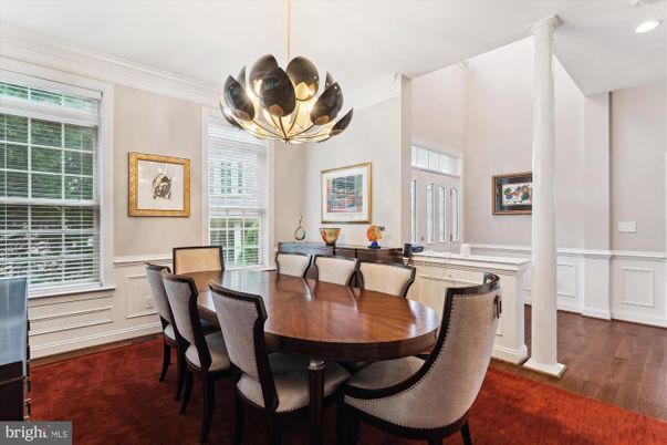 Chandelier, Dining room, Interior, Pendant Lights, Recessed Lighting, Wood Texture Flooring