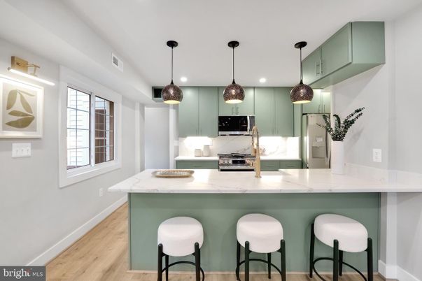 Interior, Kitchen, Pendant Lights, Recessed Lighting, Wood Texture Flooring