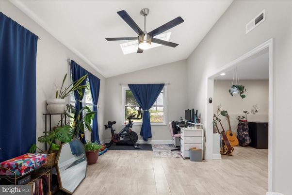 Fitness Equipment, Home Office, Interior, Recessed Lighting, Wood Texture Flooring