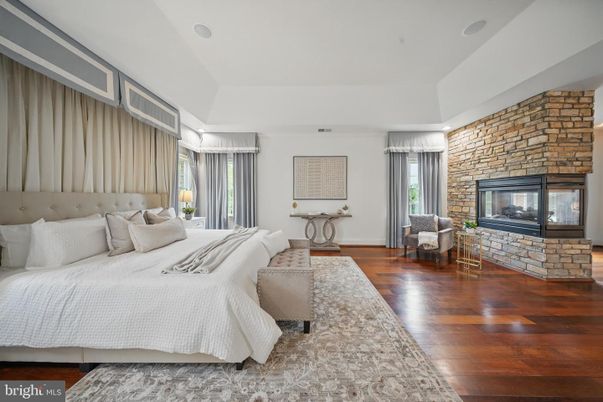 Bedroom, Fireplace, Interior, Stone Walls, Wood Texture Flooring