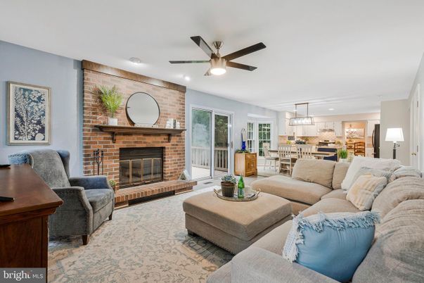 Dining room, Fireplace, Interior, Kitchen, Living room, Pendant Lights, Recessed Lighting, Stone Walls