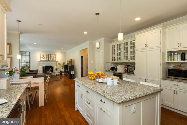 Dining room, Fireplace, Interior, Kitchen, Living room, Pendant Lights, Recessed Lighting, Wood Texture Flooring