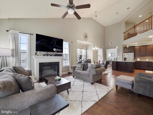 Chandelier, Dining room, Fireplace, Interior, Kitchen, Living room, Pendant Lights, Recessed Lighting, Wood Texture Flooring