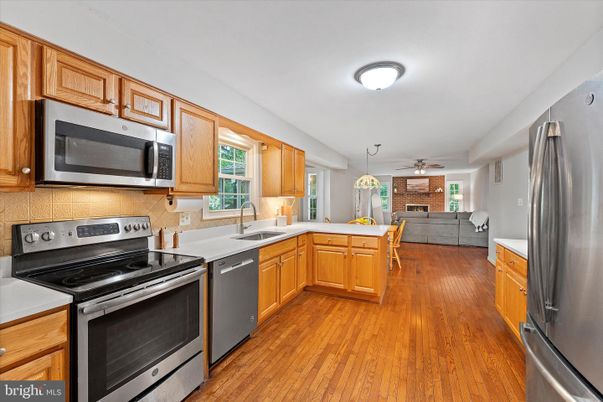Interior, Kitchen, Pendant Lights, Stainless Steel Appliances, Wood Texture Flooring