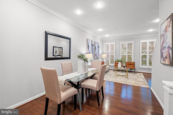 Dining room, Interior, Living room, Recessed Lighting, Wood Texture Flooring