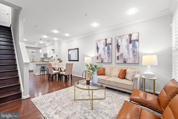 Dining room, Interior, Kitchen, Living room, Recessed Lighting, Stainless Steel Appliances, Wood Texture Flooring