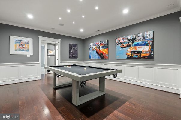 Billiard Table, Game Room, Interior, Recessed Lighting, Wood Texture Flooring