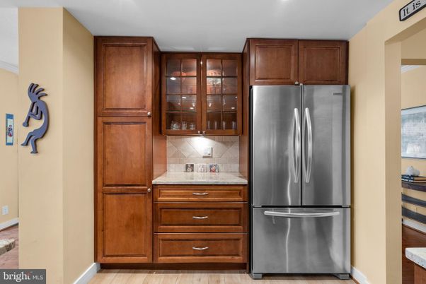 Interior, Kitchen, Tile Countertops, Wood Texture Flooring