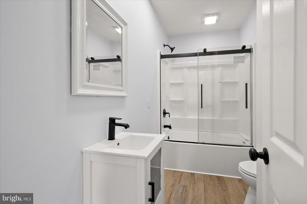 Bathroom, Glass Shower, Interior, Wood Texture Flooring