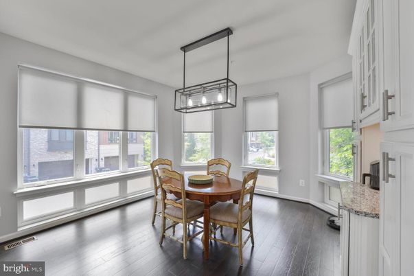 Dining room, Interior, Pendant Lights, Wood Texture Flooring